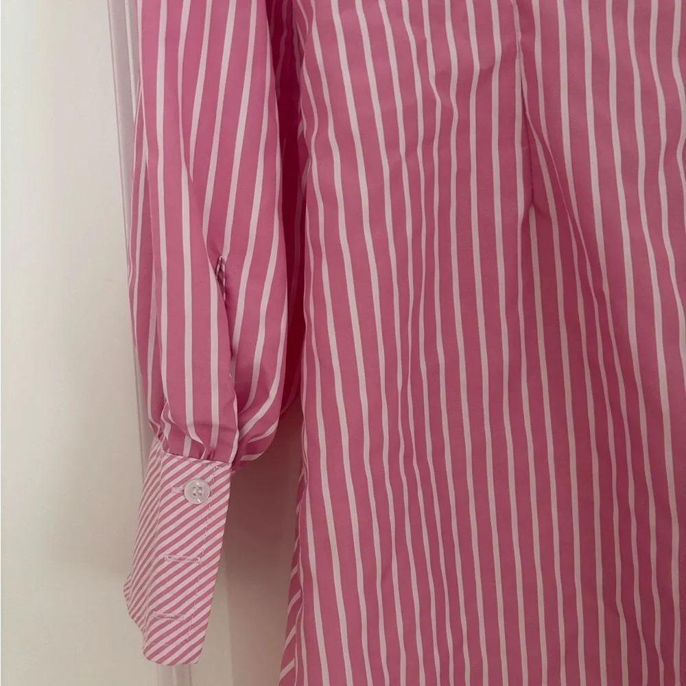 Pink & White Striped Button-Up Shirt Dress - Picture 8 of 9